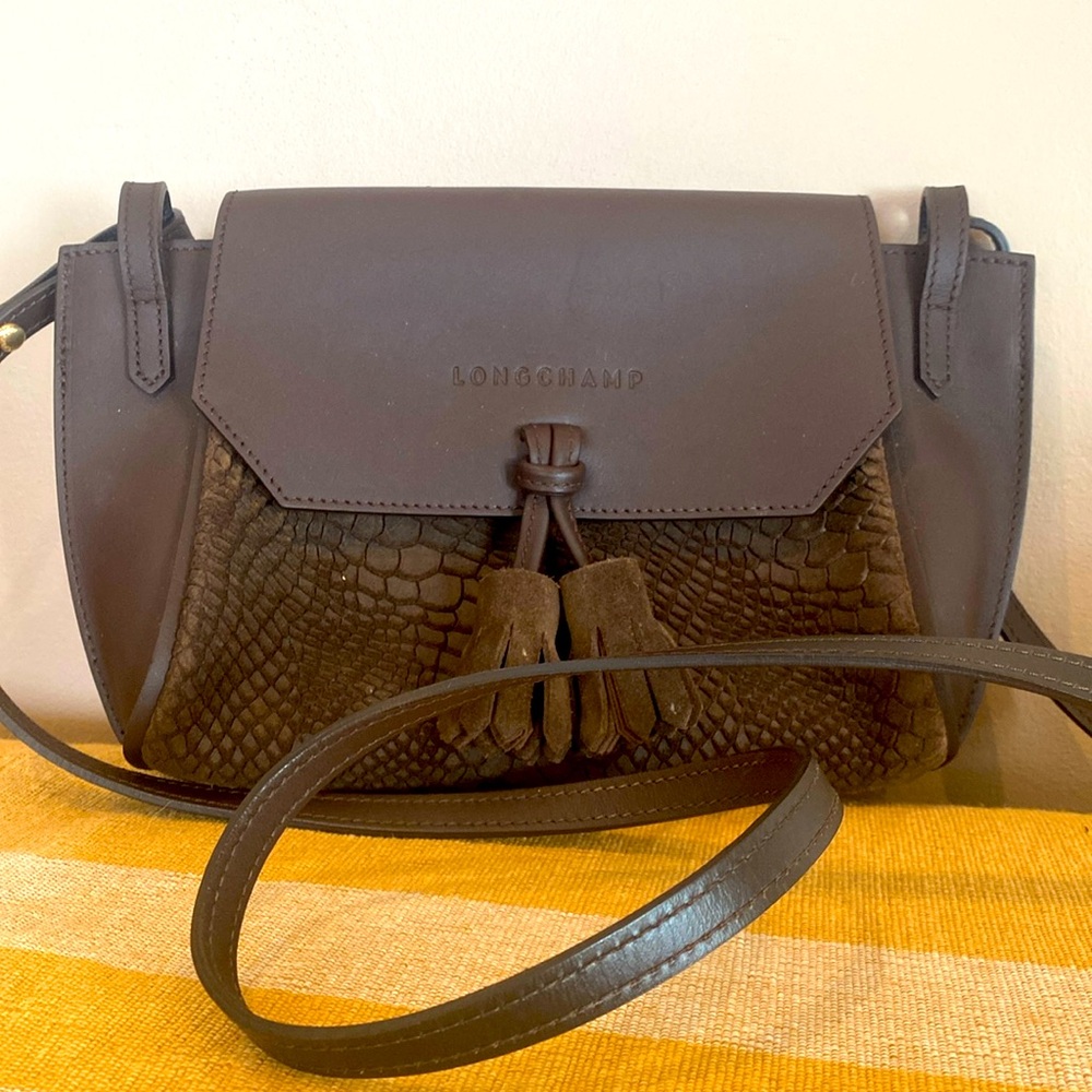 LONGCHAMP Dark Brown Suede and Calf Leather Tassel